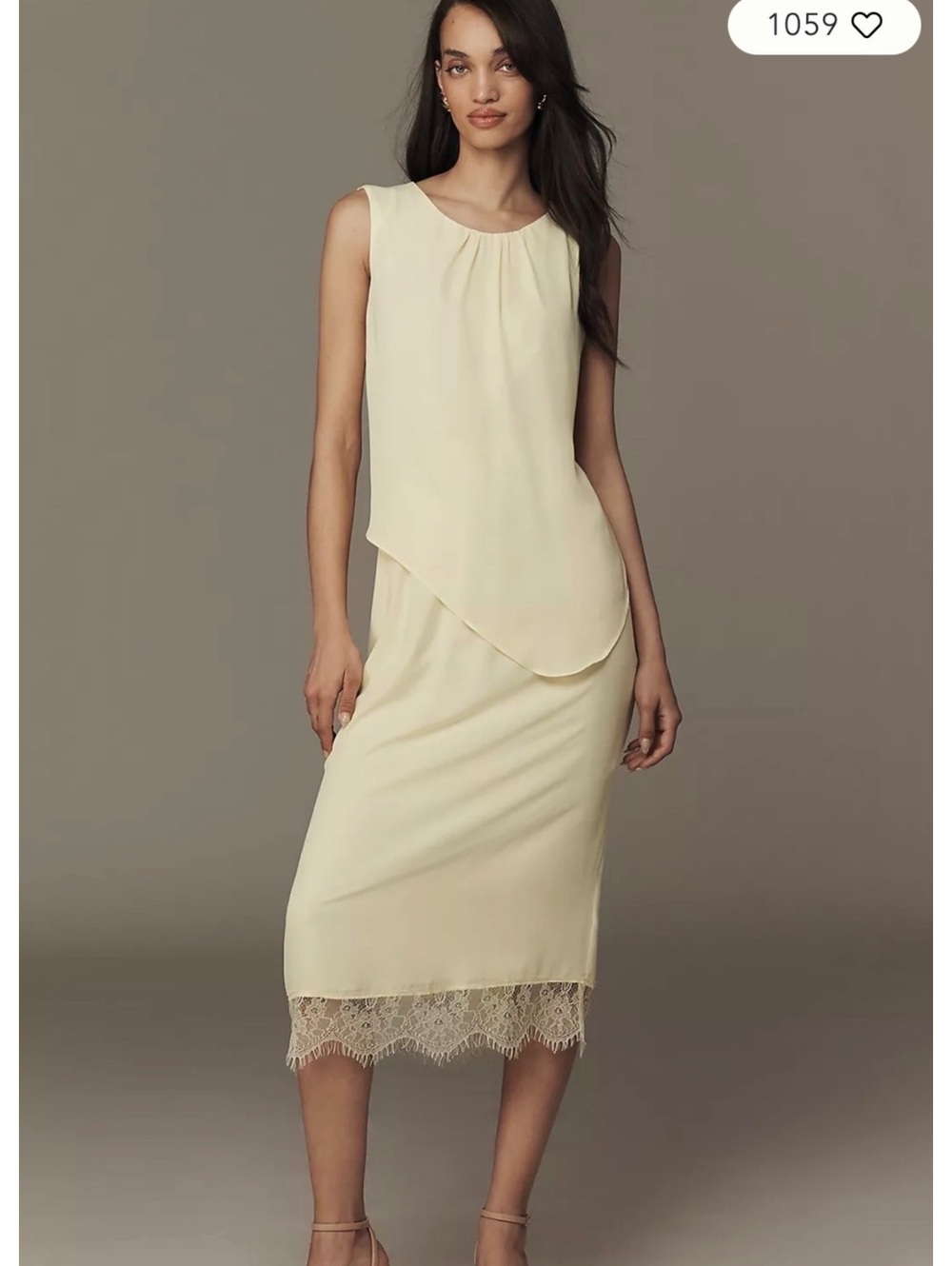 Exquise Sleeveless Midi Dress with Lace Hem in Yellow XS